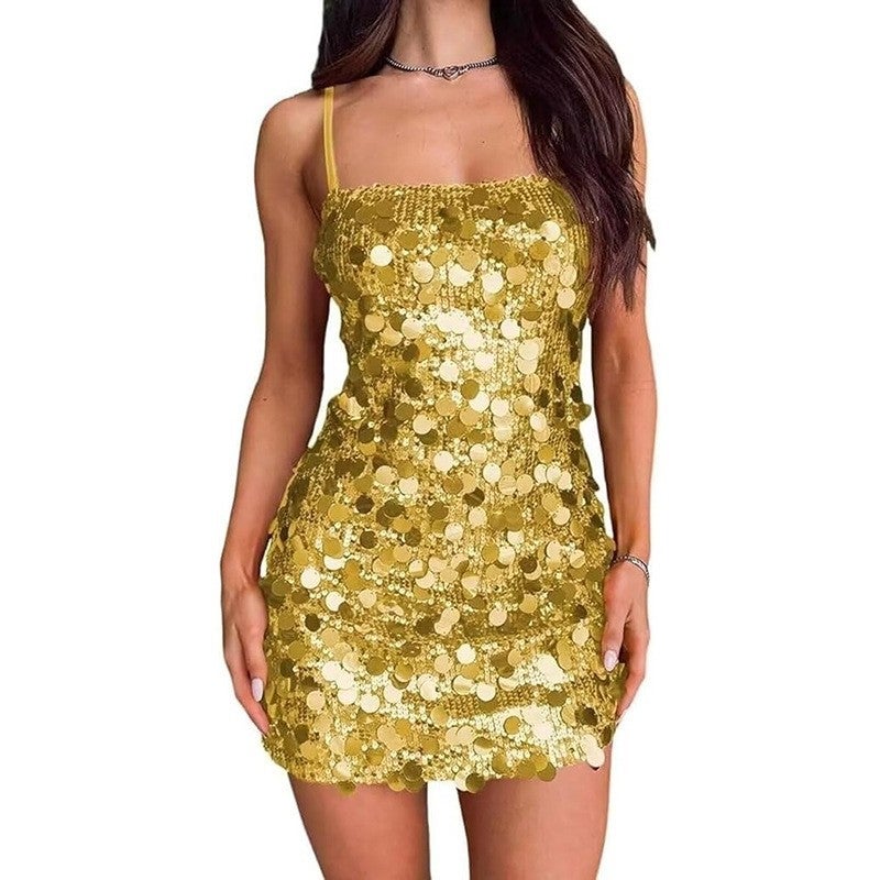 2025 Women'S Dress Sequin Sling Dress Banquet Party Ball Girl Backless Short Hip Dress - Image 4